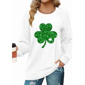 بلوزات Qbily St Patrick's Day للنساء بياقة دائرية وأكمام متماسكة وسترات شامروك بادي داي خفيفة الوزن in Kuwait
