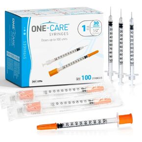 حقنة ONE-CARE 1 مل/سم مكعب، 30 جرام × 1/2 بوصة (12.7 ملم)، مغلفة بشكل فردي، غطاء برتقالي، 100 موزع معمل لكل صندوق in Kuwait