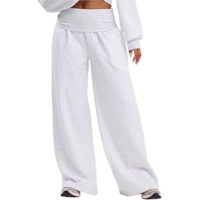 Verdusa Women's Fold Over Pants Fitness Clothing Wide Leg Trousers with Pockets in Kuwait