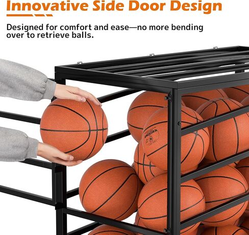 Ball Cart Storage with Lockable Wheels & Side Door, Basketball Storage Bin with Lid for Indoor Outdoor, Sports Equipment Exercise Ball Organizer, Ball Holder for Gym, School, Club in Kuwait