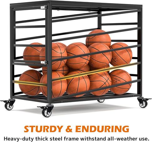 Ball Cart Storage with Lockable Wheels & Side Door, Basketball Storage Bin with Lid for Indoor Outdoor, Sports Equipment Exercise Ball Organizer, Ball Holder for Gym, School, Club in Kuwait