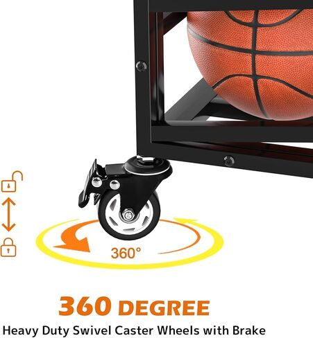 Ball Cart Storage with Lockable Wheels & Side Door, Basketball Storage Bin with Lid for Indoor Outdoor, Sports Equipment Exercise Ball Organizer, Ball Holder for Gym, School, Club in Kuwait