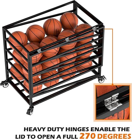 Ball Cart Storage with Lockable Wheels & Side Door, Basketball Storage Bin with Lid for Indoor Outdoor, Sports Equipment Exercise Ball Organizer, Ball Holder for Gym, School, Club in Kuwait