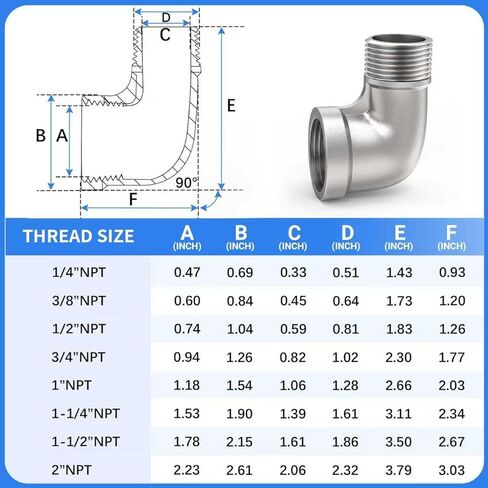 ChillWaves 304 تركيب أنابيب من الفولاذ المقاوم للصدأ، كوع 90 درجة 3/4 بوصة NPT ذكر × 3/4 بوصة NPT محول خيط أنثى (6 عبوات) in Kuwait