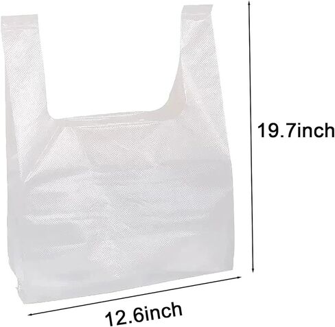أكياس بلاستيكية 100 حزمة 12.6 بوصة × 6.5 بوصة × 19.7 بوصة حقيبة تي شيرت بيضاء للتسوق البقالة المنزل والسوبر ماركت والمطاعم القمامة in Kuwait