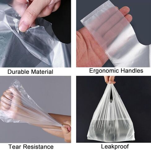 أكياس بلاستيكية 100 حزمة 12.6 بوصة × 6.5 بوصة × 19.7 بوصة حقيبة تي شيرت بيضاء للتسوق البقالة المنزل والسوبر ماركت والمطاعم القمامة in Kuwait