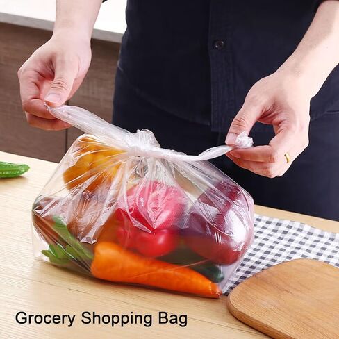 أكياس بلاستيكية 100 حزمة 12.6 بوصة × 6.5 بوصة × 19.7 بوصة حقيبة تي شيرت بيضاء للتسوق البقالة المنزل والسوبر ماركت والمطاعم القمامة in Kuwait