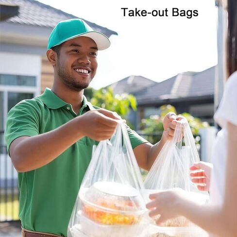 أكياس بلاستيكية 100 حزمة 12.6 بوصة × 6.5 بوصة × 19.7 بوصة حقيبة تي شيرت بيضاء للتسوق البقالة المنزل والسوبر ماركت والمطاعم القمامة in Kuwait