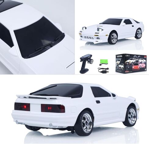 US in Stock, LDRC 1/18 Rx7 RC Racing Car RWD Gyroscope Wireless Control Drift Vehicles LD1802 Light System Motor Servo ESC for Hobby Grade Model, Christmas Birthday Gift(White) in Kuwait