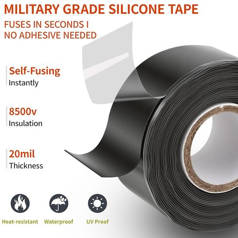 Self-Fusing Silicone Tape 1" x 5' x 20mil – Black Rubber Emergency Repair Tape – Waterproof, Heat-Resistant, Insulating, Chemical-Resistant, No Residue – for Automotive, Electrical & Outdoor Use in Saudi Arabia