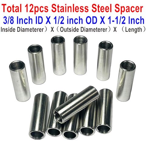 12pcs 3/8 ID x 1/2 OD x 1-1/2 Length Stainless Steel Spacer,Screw Standoff Bushing Plain Finish Round Metal Spacer for 3/8 Screws Bolts and Rods in Kuwait