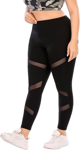 سراويل ضيقة شبكية بمقاس كبير للنساء مع جيوب، سراويل يوجا عالية الخصر L-5XL للتحكم في البطن، سراويل ضيقة للتمرين بالزبدة الناعمة in Saudi Arabia