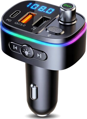 Bluetooth FM Transmitter for Car with Qualcomm 5.0 Chip, Plug & Play Cigarette Lighter Adapter, Dual Fast Charging (QC3.0+PD), Wireless Audio Receiver, Hands-Free Calls, TF/USB Music Player (32GB Max) in Saudi Arabia