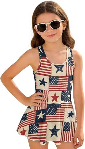 WELLFLYHOM Girls One Piece Swim Dress 3-13 Sleeveless Girls Swimsuit with Skirt Cute Full Coverage Bathing Suits in Saudi Arabia