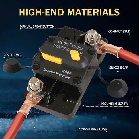 IP67 مقاوم للماء 200 أمبير صندوق قاطع الدائرة 12-48 فولت تيار مستمر لمحرك التصيد البحري والمركبات ATV نظام البطارية الشمسية الصوتية مع إعادة ضبط يدوي للصمامات المضمنة in Kuwait