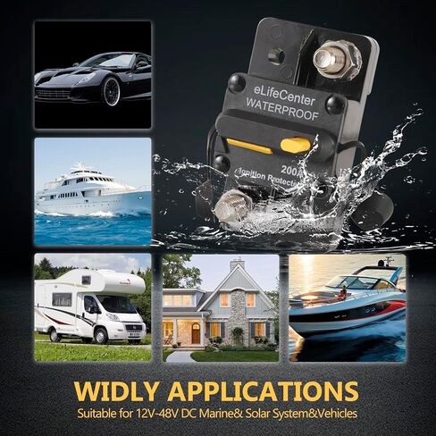 IP67 مقاوم للماء 200 أمبير صندوق قاطع الدائرة 12-48 فولت تيار مستمر لمحرك التصيد البحري والمركبات ATV نظام البطارية الشمسية الصوتية مع إعادة ضبط يدوي للصمامات المضمنة in Kuwait