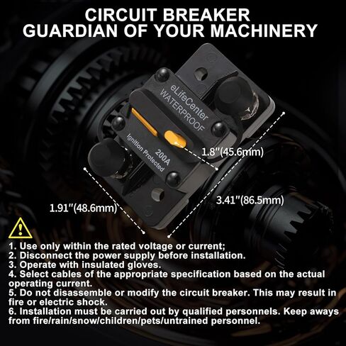 IP67 مقاوم للماء 200 أمبير صندوق قاطع الدائرة 12-48 فولت تيار مستمر لمحرك التصيد البحري والمركبات ATV نظام البطارية الشمسية الصوتية مع إعادة ضبط يدوي للصمامات المضمنة in Kuwait