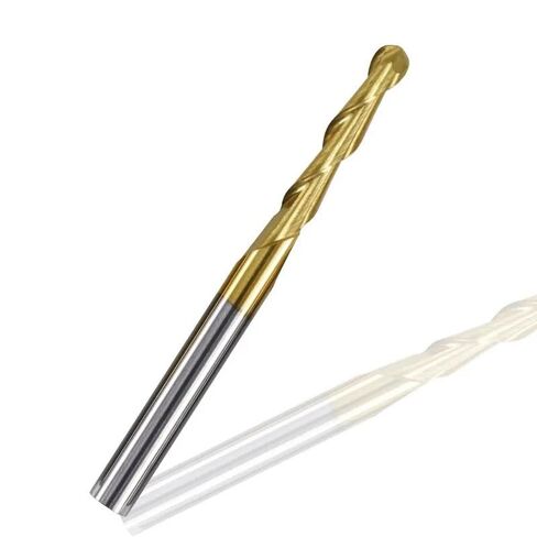 10 قطعة مطاحن نهاية الأنف الكروية لقم التوجيه باستخدام الحاسب الآلي 1/8 بوصة عرقوب لولبية من كربيد CNC مطحنة نهاية طلاء التيتانيوم 2 المزامير قاطعة المطحنة in Kuwait