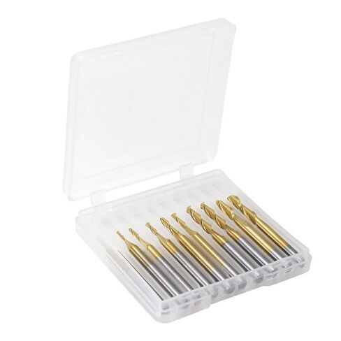 10 قطعة مطاحن نهاية الأنف الكروية لقم التوجيه باستخدام الحاسب الآلي 1/8 بوصة عرقوب لولبية من كربيد CNC مطحنة نهاية طلاء التيتانيوم 2 المزامير قاطعة المطحنة in Kuwait