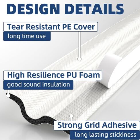 118 Inch Foam Door Weather Stripping Window Seal Strip for Door Gap Filler Bottom Side,Adhesive Weather Strip for Door Frame Seal Tape,Soundproofing Window Insulation Door Draft Stopper Gap Seal,White in Saudi Arabia