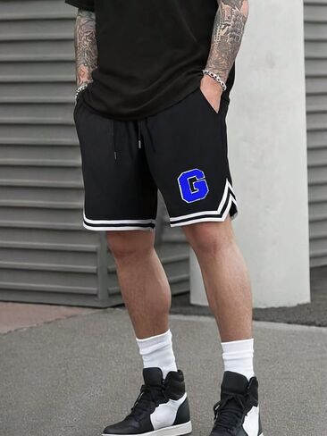 Men's Basketball Shorts, Black, Drawstring Waist, Striped Trim, Athletic Sportswear in Saudi Arabia