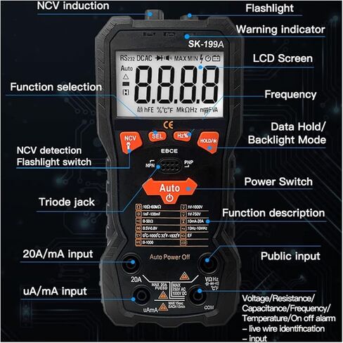 مولد الإشارة الحالية التلقائي الرقمي الذكي السيارات المدى مكثف اختبار الجهد الكهربائي NCV تردد درجة الحرارة مصباح يدوي in Kuwait