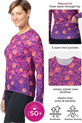 Terry Cycling Jersey Womens Soleil Long Sleeve Flow Relaxed Fit UPF 50+ Bike Tops for Women, Reg. & Plus Sizes - Rainbow Dot, X Large in Kuwait