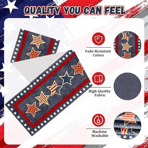 72 x 13 Inches Vintage Patriotic Star Table Runner, Retro Red, White, and Blue Stars Design for Independence Day, 4th of July, Memorial Day, Americana Home Table Decor in Kuwait