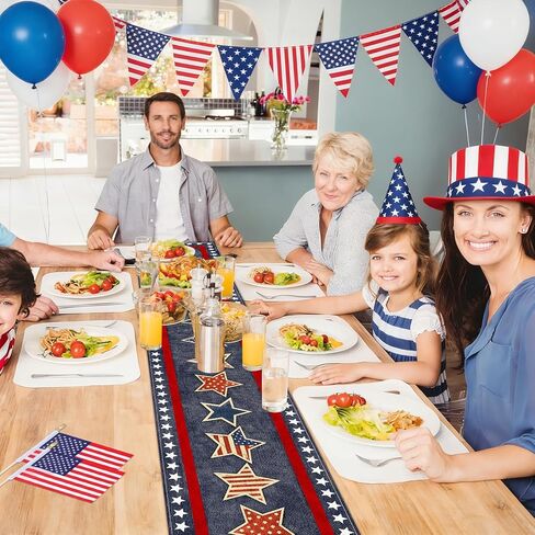 72 x 13 Inches Vintage Patriotic Star Table Runner, Retro Red, White, and Blue Stars Design for Independence Day, 4th of July, Memorial Day, Americana Home Table Decor in Kuwait