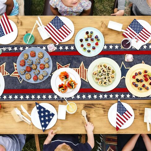 72 x 13 Inches Vintage Patriotic Star Table Runner, Retro Red, White, and Blue Stars Design for Independence Day, 4th of July, Memorial Day, Americana Home Table Decor in Kuwait