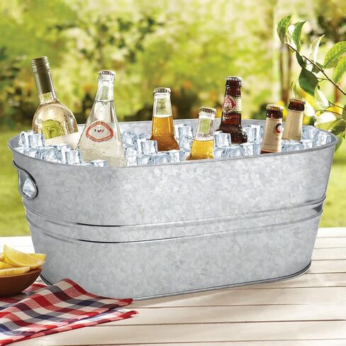 2 Pack 3 Gallon Galvanized Tub Ice Buckets for Parties Portable Beverage Tub Champagne Bucket Metal Ice Buckets for Cocktail Bar with Ice Scoop in Kuwait