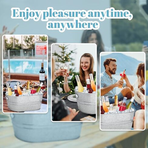 2 Pack 3 Gallon Galvanized Tub Ice Buckets for Parties Portable Beverage Tub Champagne Bucket Metal Ice Buckets for Cocktail Bar with Ice Scoop in Kuwait