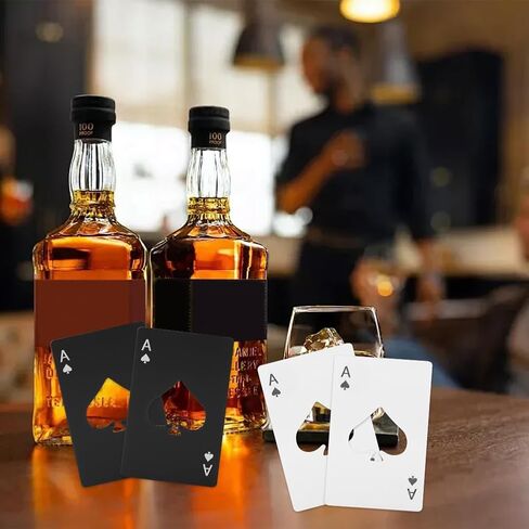 12pcs Poker Card Bottle Openers, 6 Black + 6 Silver Poker Themed Cap Openers, Credit Card Size Stainless Steel Bottle Opener Card, Wallet Pocket Wedding Party Good Gift, for Beer, Soda, Bottles in Saudi Arabia