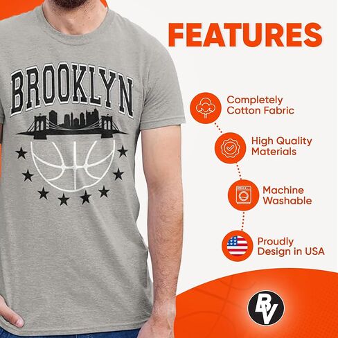 تي شيرت BROOKLYN VERTICAL لكرة السلة بأكمام قصيرة لمحبي كرة السلة | بروكلين، دنفر، بوسطن، غولدن ستايت، شيكاغو (الولايات المتحدة، ألفا، XX-Large، عادي، عادي، نيويورك) in Saudi Arabia