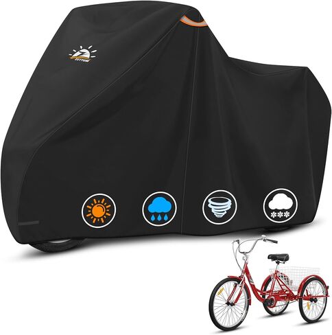 Zettum Adult Tricycle Cover - 600D Waterproof Outdoor Electric Tricycle Cover for Adults with Lock Hole, Heavy Duty Bike Covers for Electric Trike & 3-Wheel Bicycle, All-Weather Indoor & Outdoor Use in Kuwait