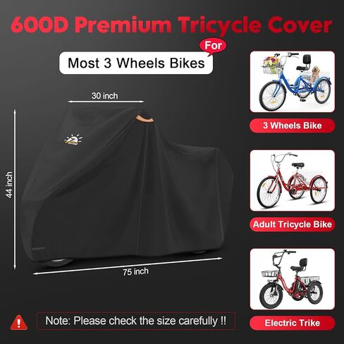 Zettum Adult Tricycle Cover - 600D Waterproof Outdoor Electric Tricycle Cover for Adults with Lock Hole, Heavy Duty Bike Covers for Electric Trike & 3-Wheel Bicycle, All-Weather Indoor & Outdoor Use in Kuwait