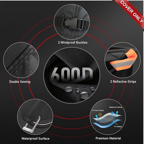 Zettum Adult Tricycle Cover - 600D Waterproof Outdoor Electric Tricycle Cover for Adults with Lock Hole, Heavy Duty Bike Covers for Electric Trike & 3-Wheel Bicycle, All-Weather Indoor & Outdoor Use in Kuwait