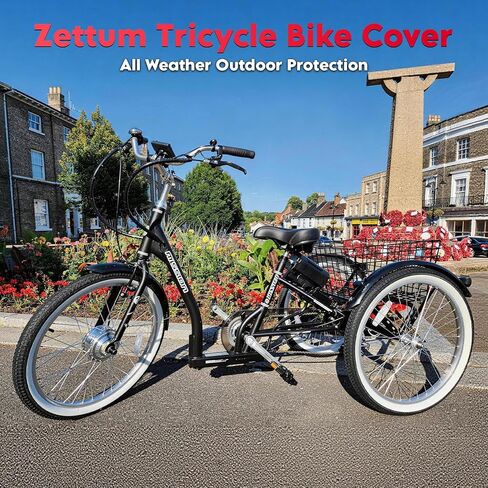 Zettum Adult Tricycle Cover - 600D Waterproof Outdoor Electric Tricycle Cover for Adults with Lock Hole, Heavy Duty Bike Covers for Electric Trike & 3-Wheel Bicycle, All-Weather Indoor & Outdoor Use in Kuwait