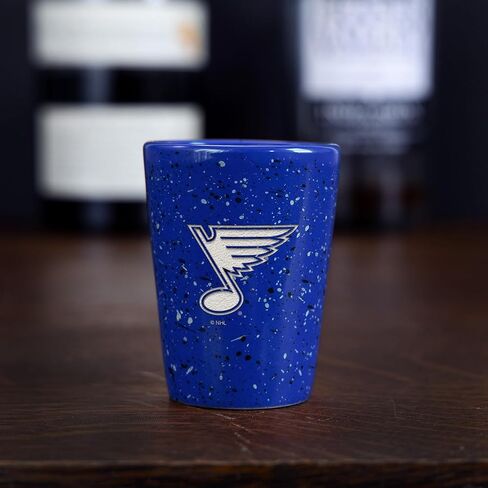 Rico Industries NHL Hockey St. Louis Blues Royal Blue 2oz Ceramic Shot Glass for Fans, Laser Engraved In Team Color Single Shot Glass in Saudi Arabia