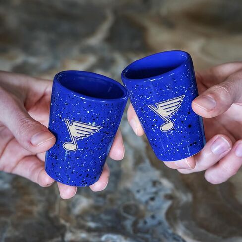 Rico Industries NHL Hockey St. Louis Blues Royal Blue 2oz Ceramic Shot Glass for Fans, Laser Engraved In Team Color Single Shot Glass in Saudi Arabia