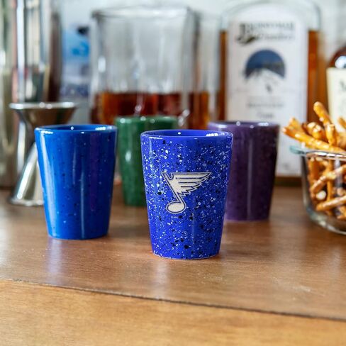 Rico Industries NHL Hockey St. Louis Blues Royal Blue 2oz Ceramic Shot Glass for Fans, Laser Engraved In Team Color Single Shot Glass in Saudi Arabia