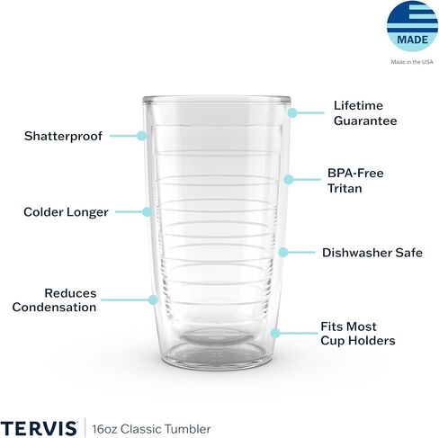 Tervis Florida - عوامة ذات نقطة جنوبية مصنوعة في الولايات المتحدة الأمريكية، كوب سفر معزول بجدار مزدوج يحافظ على المشروبات باردة وساخنة، 16oz - بدون غطاء، شفاف in Saudi Arabia