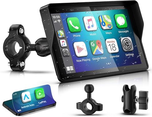 YZW GPS Carplay 5 بوصة للدراجات النارية مع CarPlay اللاسلكي وAndroid Auto، شاشة لمس مقاومة للماء IP67، Carplay Moto، يدعم البلوتوث، Siri، مساعد Google، التحكم بالصوت، قوس in Kuwait