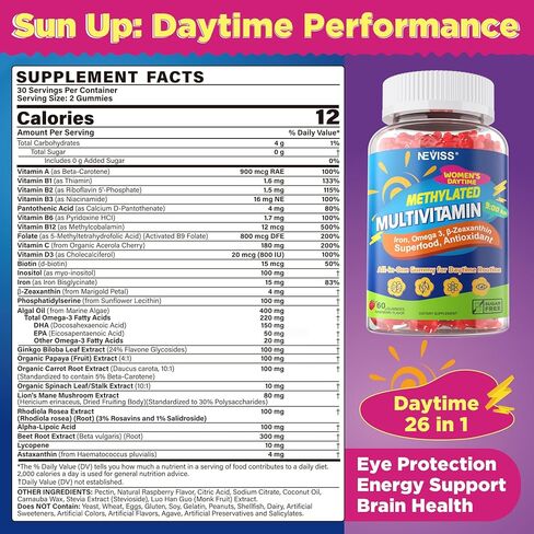 NEVISS Methylated Multivitamin Gummies for Women, Bariatric Multivitamin with Iron, Omega-3, B6, Folate, B12, Inositol, Daily Vitamin Gummy ALA | Beet Root | Astaxanthin, Energy, Brain, Antioxidant in Saudi Arabia