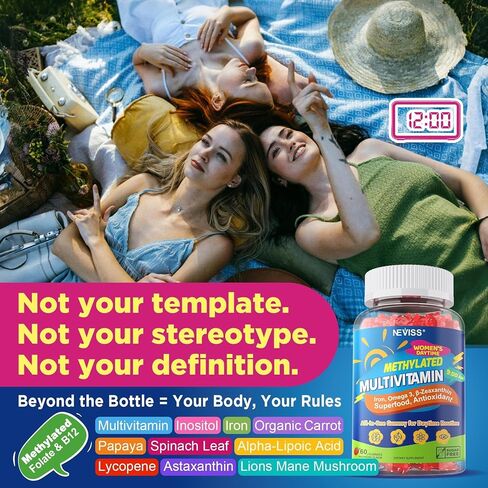 NEVISS Methylated Multivitamin Gummies for Women, Bariatric Multivitamin with Iron, Omega-3, B6, Folate, B12, Inositol, Daily Vitamin Gummy ALA | Beet Root | Astaxanthin, Energy, Brain, Antioxidant in Saudi Arabia