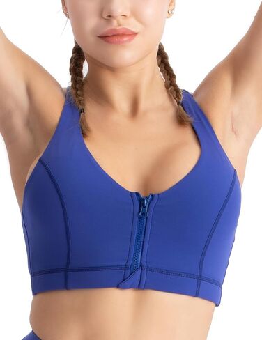 Front Zip Sports Bra for Women​ - Medium Support Workout Bra with Crisscross Strappy Back for Gym, Yoga & Fitness in Saudi Arabia