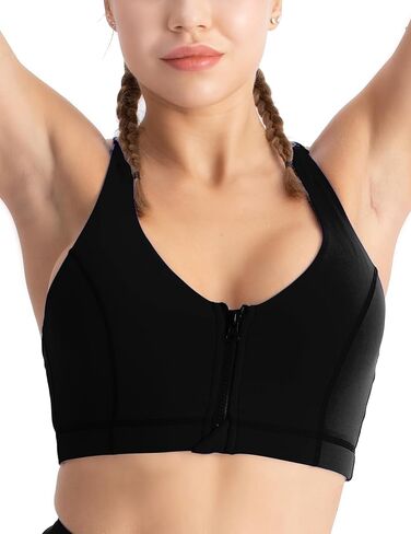 Front Zip Sports Bra for Women​ - Medium Support Workout Bra with Crisscross Strappy Back for Gym, Yoga & Fitness in Saudi Arabia