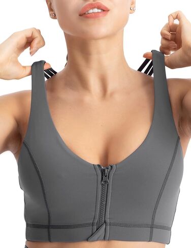 Front Zip Sports Bra for Women​ - Medium Support Workout Bra with Crisscross Strappy Back for Gym, Yoga & Fitness in Saudi Arabia