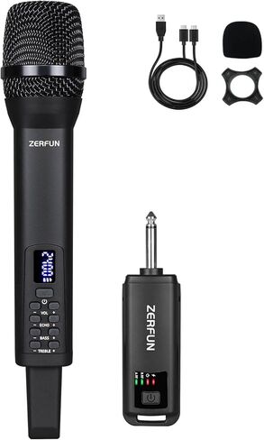 4 Rechargeable Wireless Microphones, Pro Handheld Cordless Mics System with Echo Treble BASS VOL Control for Karaoke Singing Church Party, 1/4'' Output, Black in Saudi Arabia