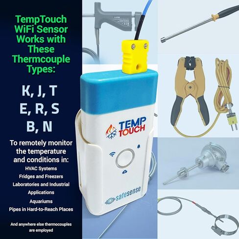 مستشعر TempTouch WiFi الحراري - جهاز مراقبة درجة الحرارة والرطوبة المحيط اللاسلكي والمسبار - يعمل مع مجسات K وJ وT وE وR وS وB وN - تنبيهات التطبيق والبريد الإلكتروني والنص، وتسجيل بيانات غير محدود in Kuwait